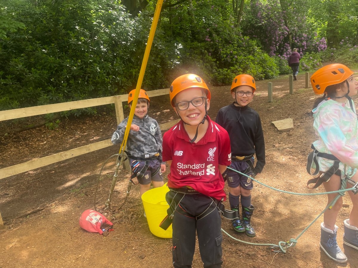 Children taking part in crate stacking